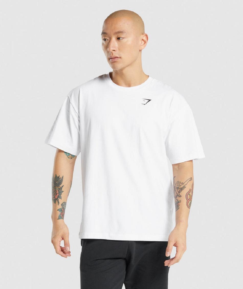 T Shirts Gymshark Essential Oversized Hombre Blancas | CO 3274VRW